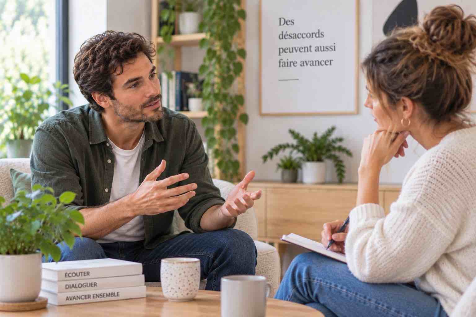 Dialogue constructif entre deux personnes en situation de désaccord